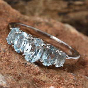 NWT Size 7 Genuine Sky Blue Topaz 5 Stone Ring AA8